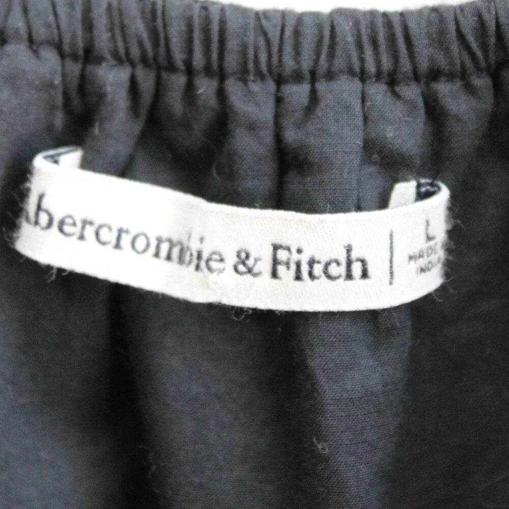 Abercrombie & Fitch x Tia Booth Black Linen Poof Sleeve Crop Top Size Large - Picture 2 of 5